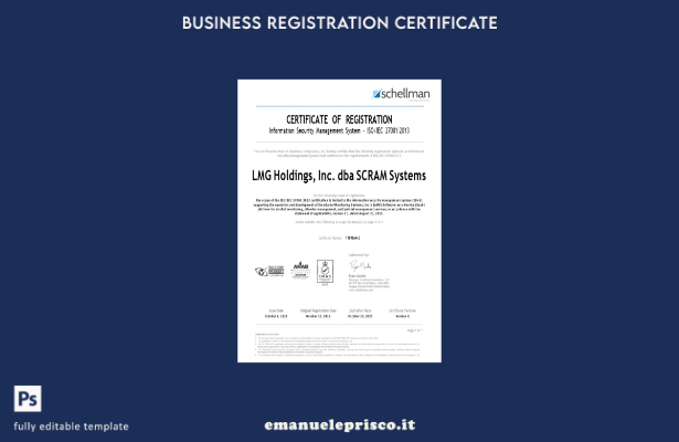 Certificato di registrazione USA LMG in stile verificato Modello Word e PDF